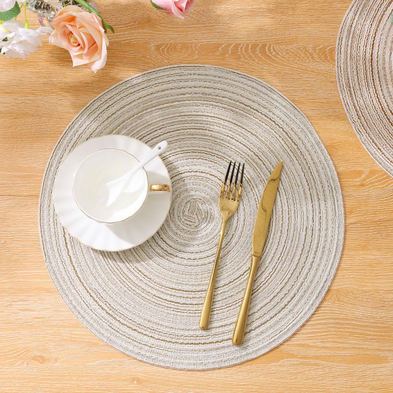 SHACOS Round Placemats Set of 6 Braided Circle Place Mat Washable 15 inch Table Mats for Kitchen Dining Table Decor Mixed Color (Ivory, 6) - Image 3